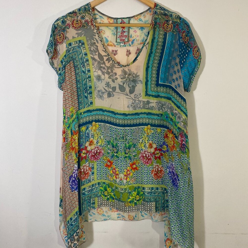 Johnny Was - Flowy Boho Cupra Rayon Trapeze Tunic Top - Semi-Sheer